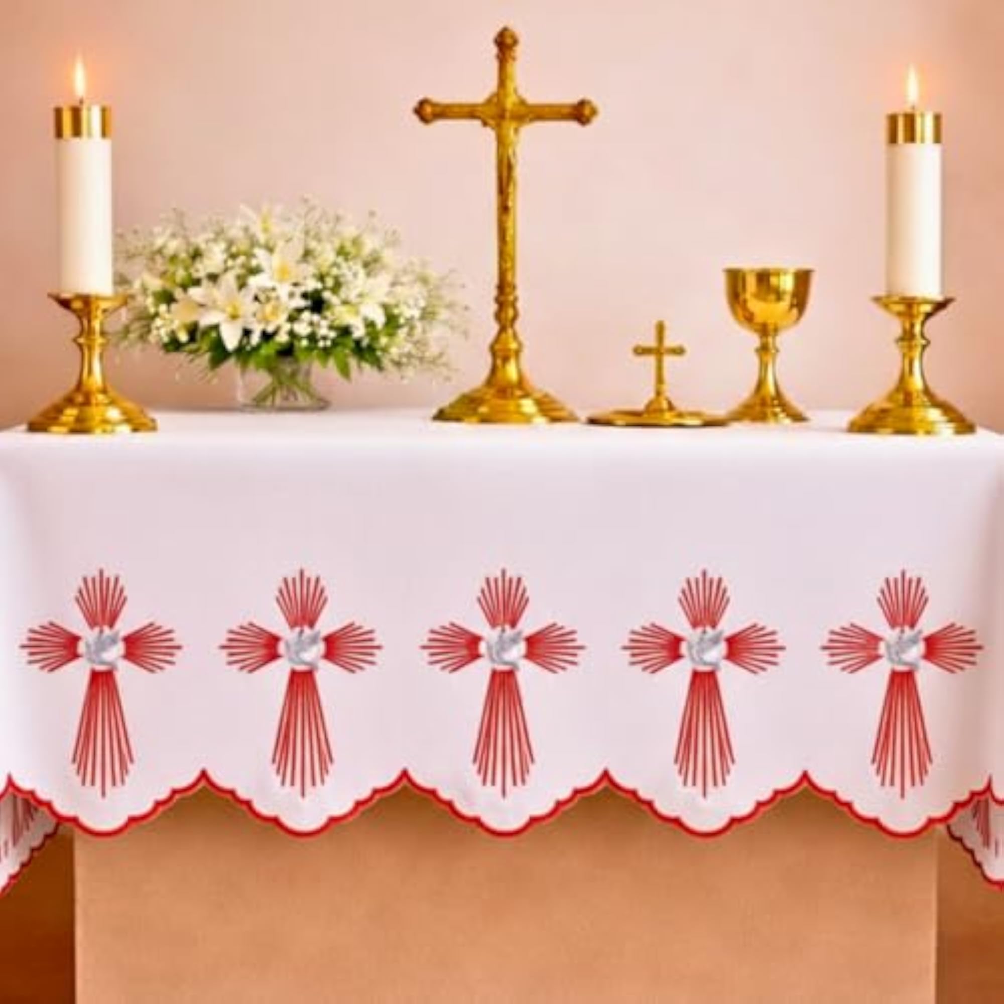 4 Meter Church Altar Table Cloth with Dove Embroidery